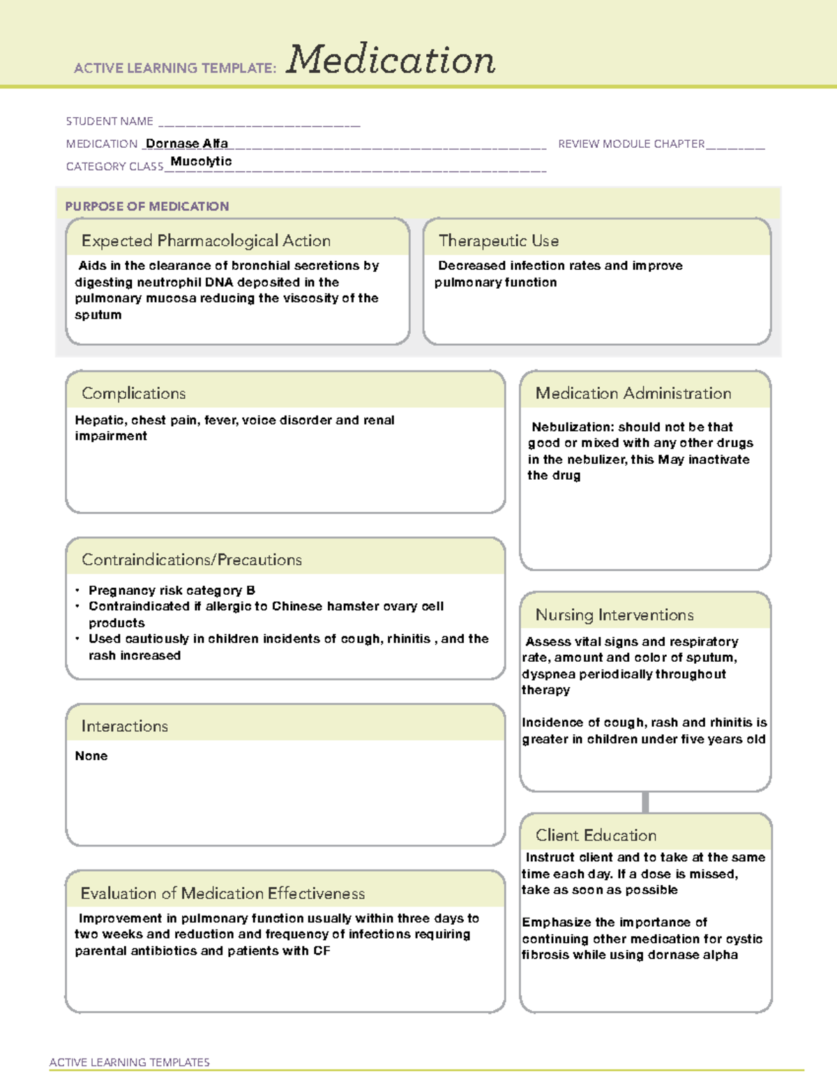 Medication Dornase Alfa ACTIVE LEARNING TEMPLATES Medication STUDENT 