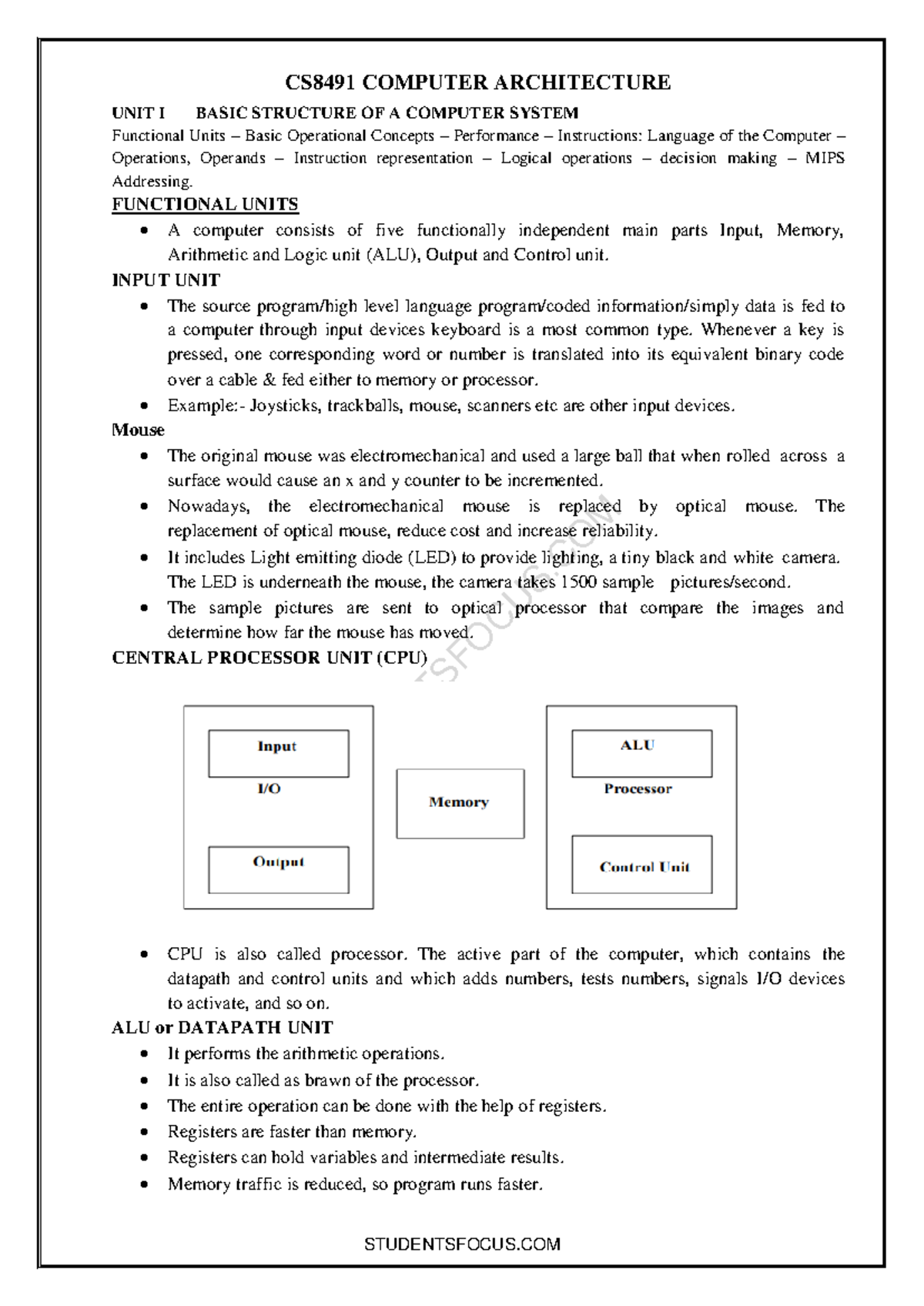 Unit1 cao - all is notes - STUDENTSFOCUS CS8491 COMPUTER ARCHITECTURE ...