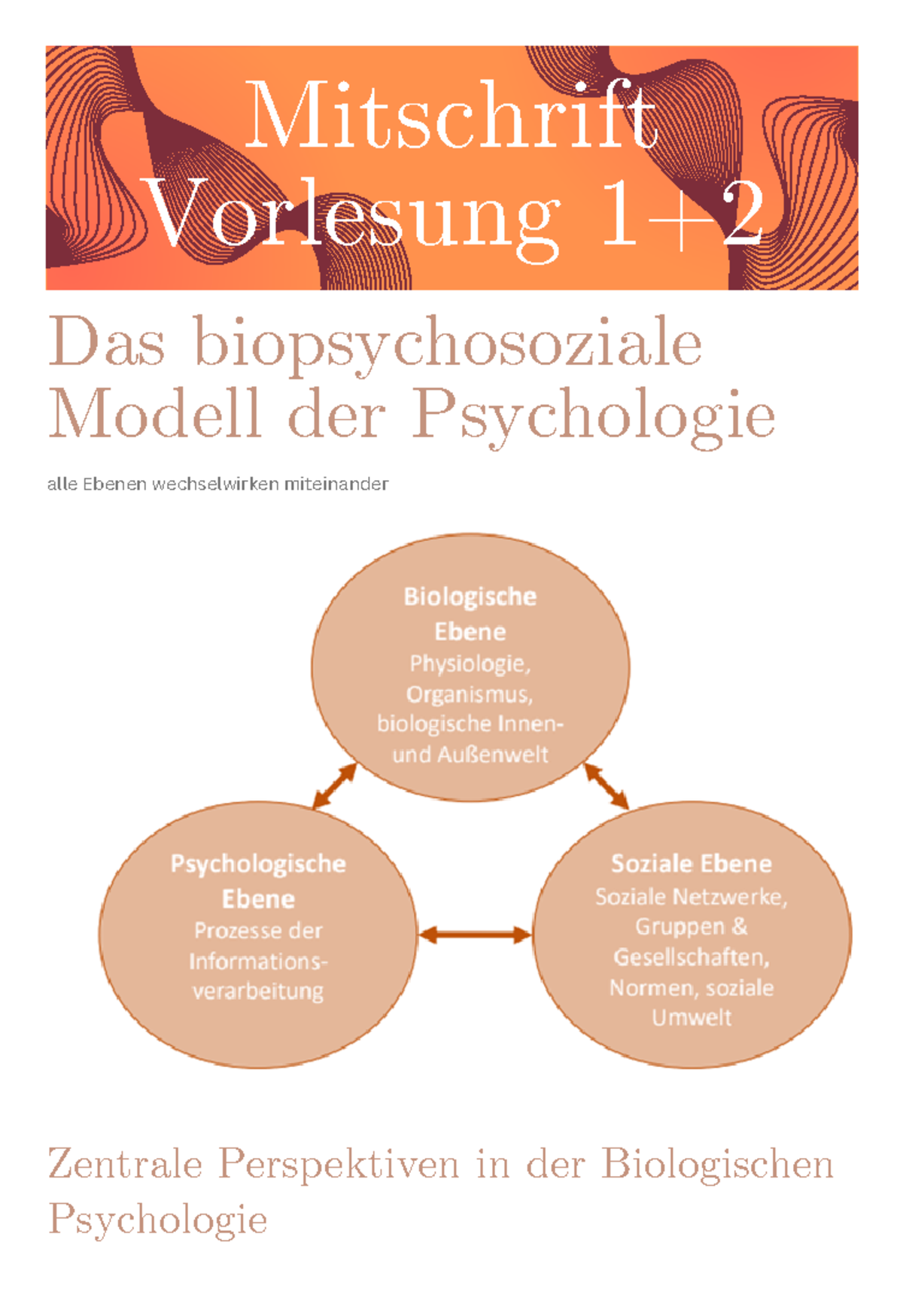 Mitschrift VL 1 - Das Biopsychosoziale Modell Der Psychologie ...