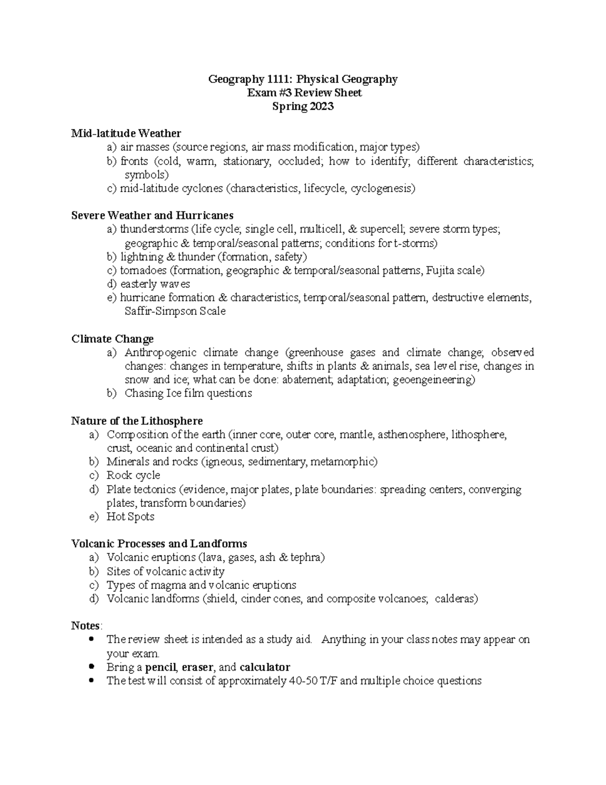 G1111rev3123s - exam 3 study guide - Geography 1111: Physical Geography ...