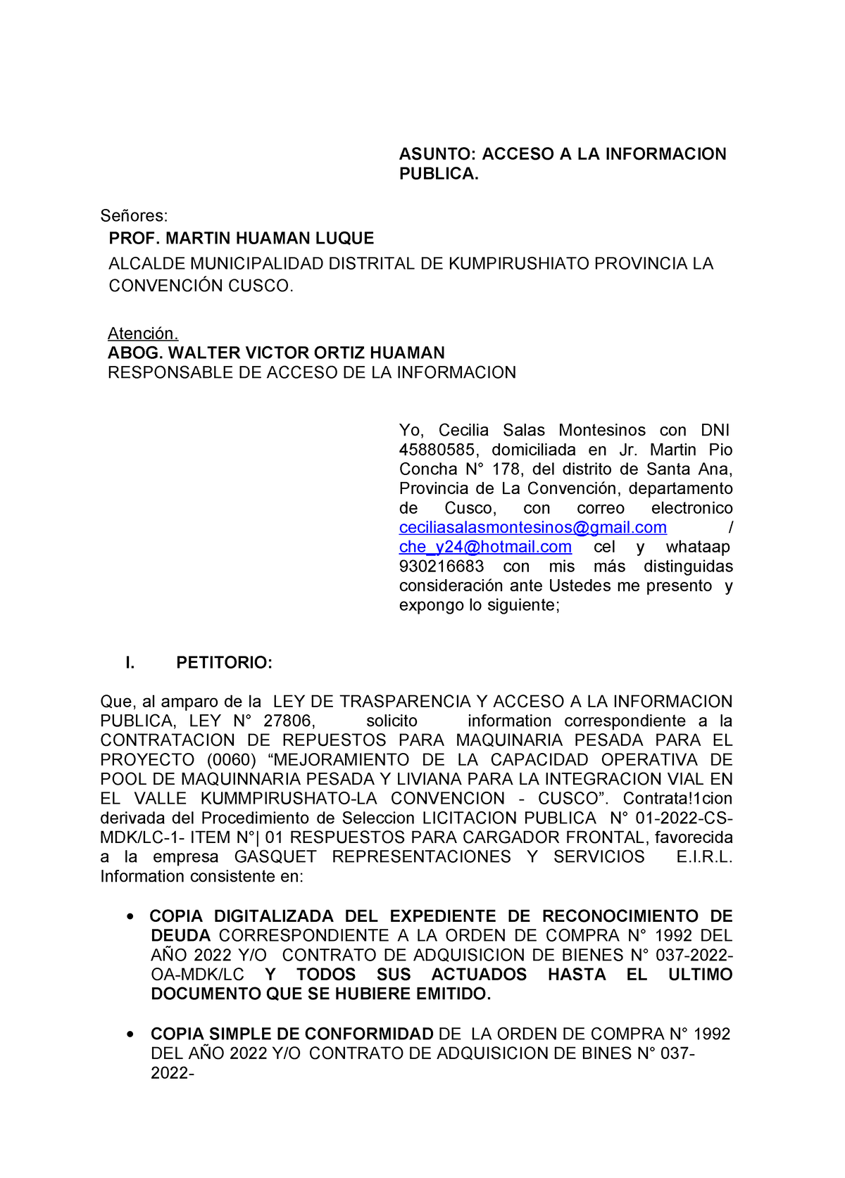 Modelo De Escrito De Solicitud De Acceso A La Informacion Asunto Acceso A La Informacion