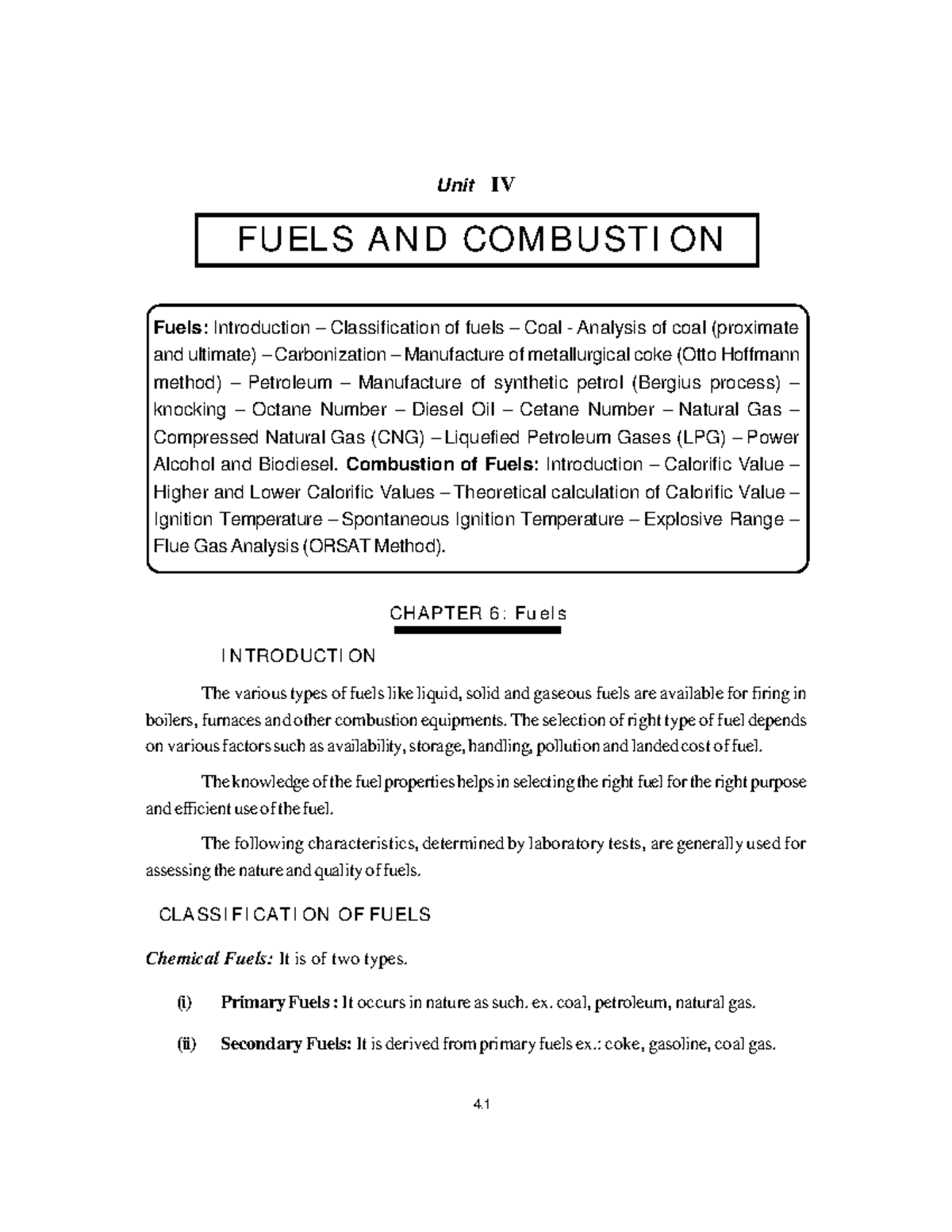 Fuels 1 fffff Fuels and Com bust ion 4. Unit IV CH APTER 6 Fu e ls I N TRODUCTI ON The