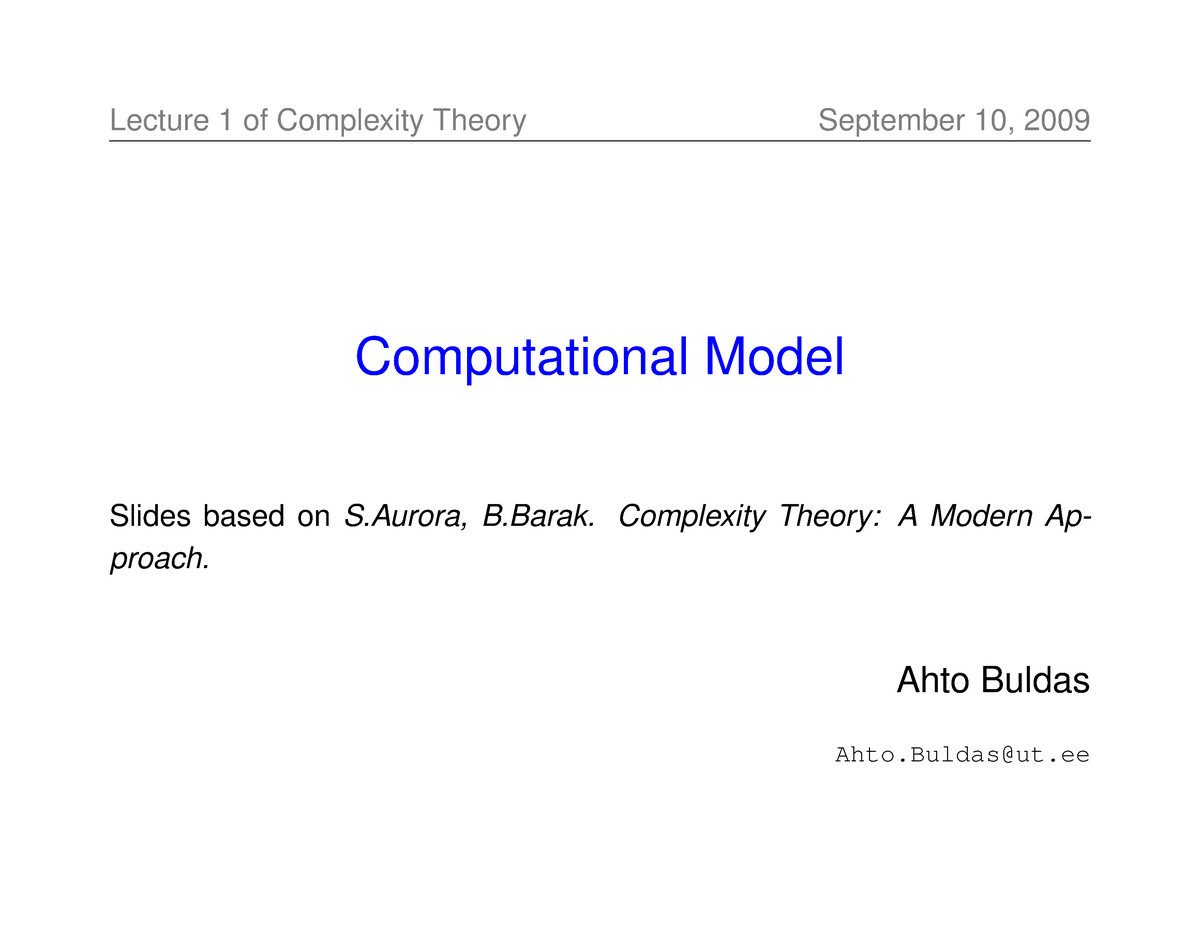 1 Computational Model - Lecture Notes 1-1 - Computational Model Slides ...