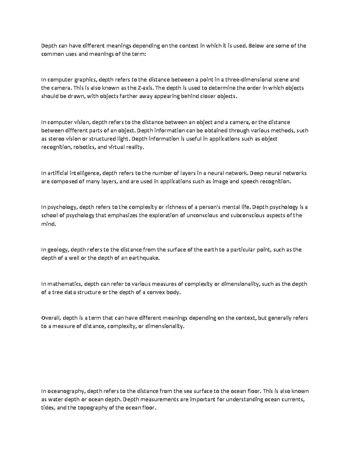 Depth - Below are some of thecommon uses and meanings of the term: In ...