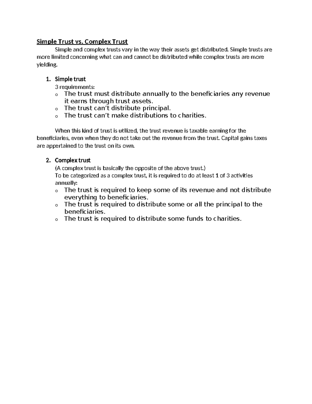 Simple Trust vs Complex Trust - Simple Trust vs. Complex Trust Simple ...