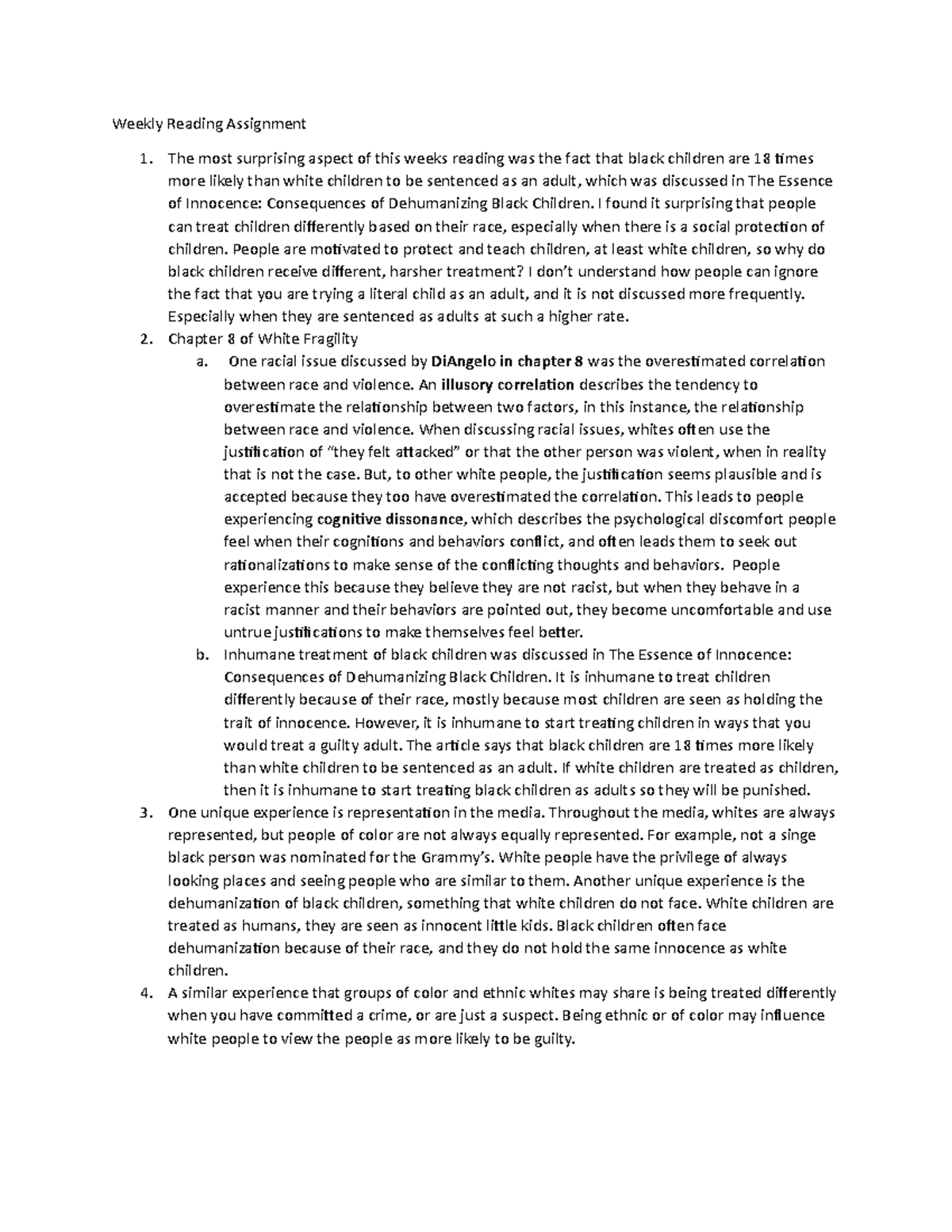 Weekly Reading Assignment 6 - Weekly Reading Assignment The most ...