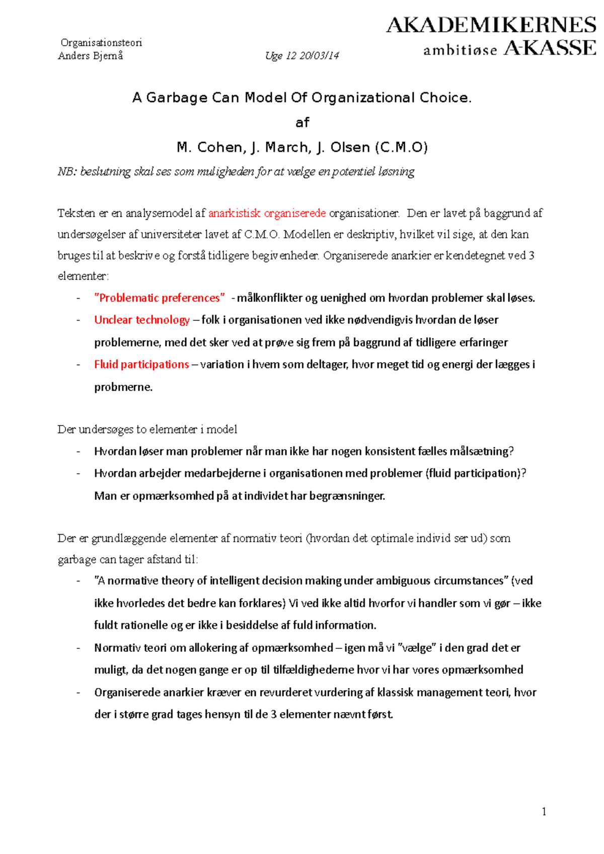 Cohen et al. (1972) A Garbage Can Model Of Organizational Choice