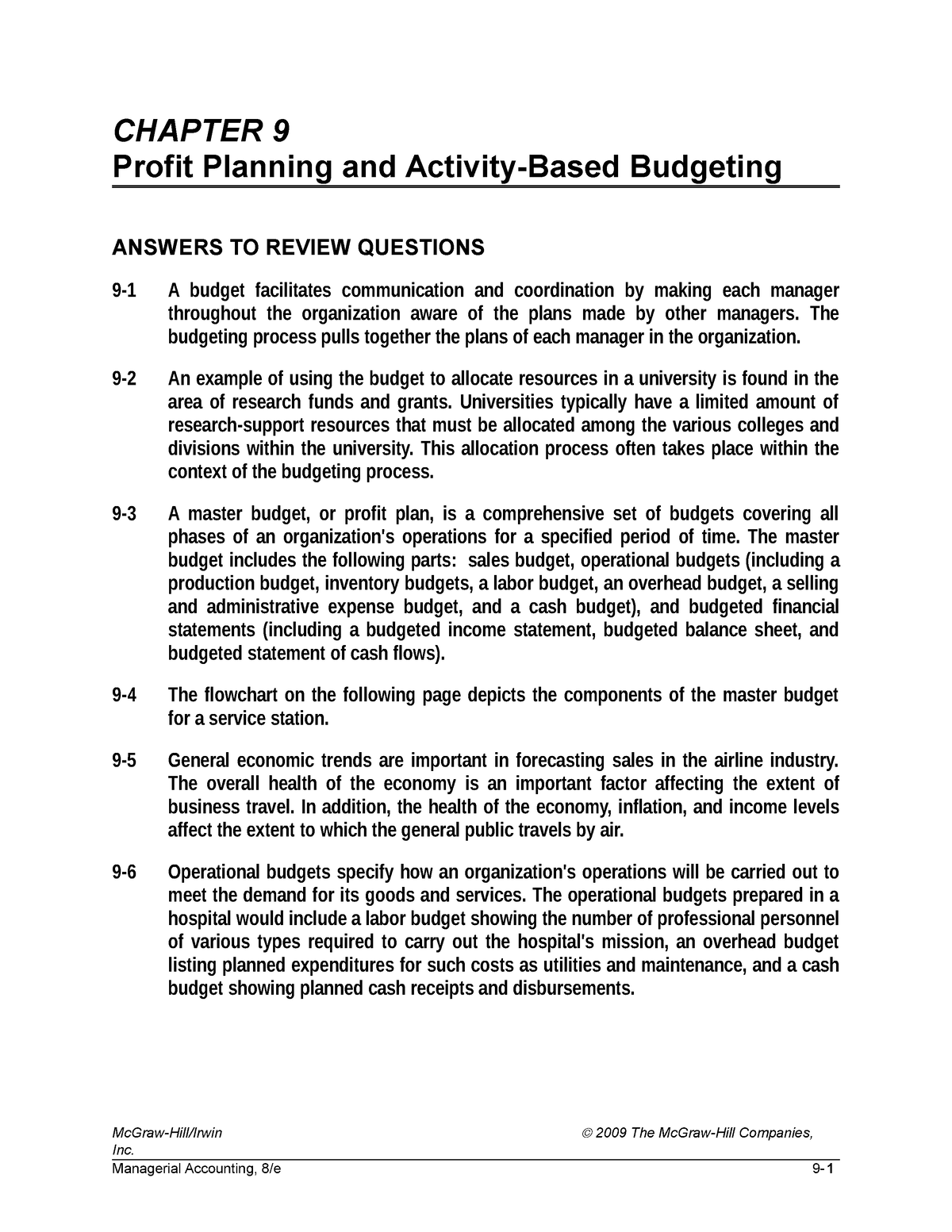 325051612 Financial Planning And Analysis The Master Budget CHAPTER 9 