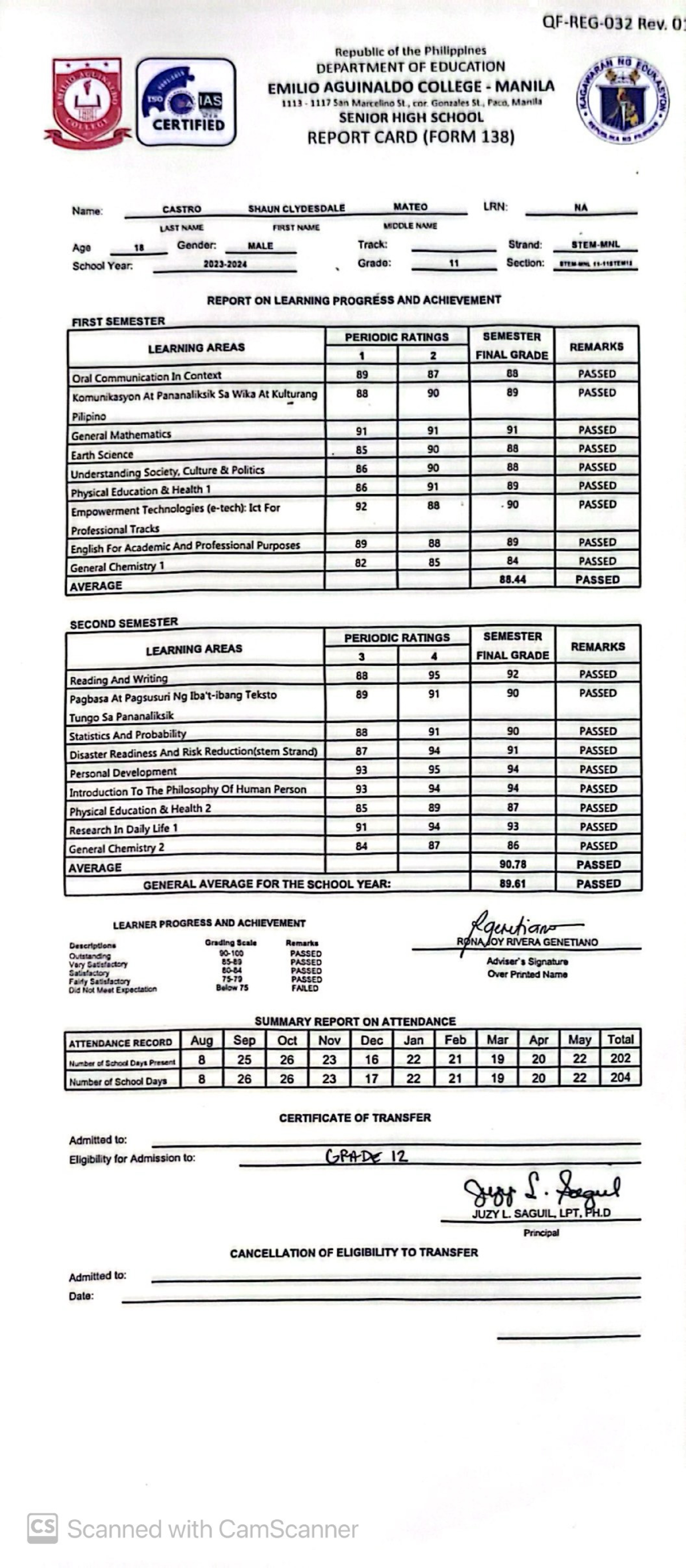 FORM 138 - from - Rev. 01 Republic of the Philippines DEPARTMENT OF ...