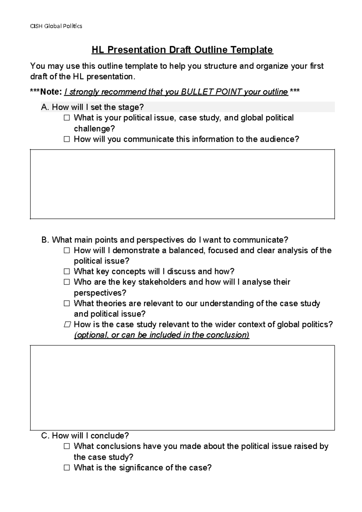 Hl draft presentation outline template - CISH Global Politics HL ...