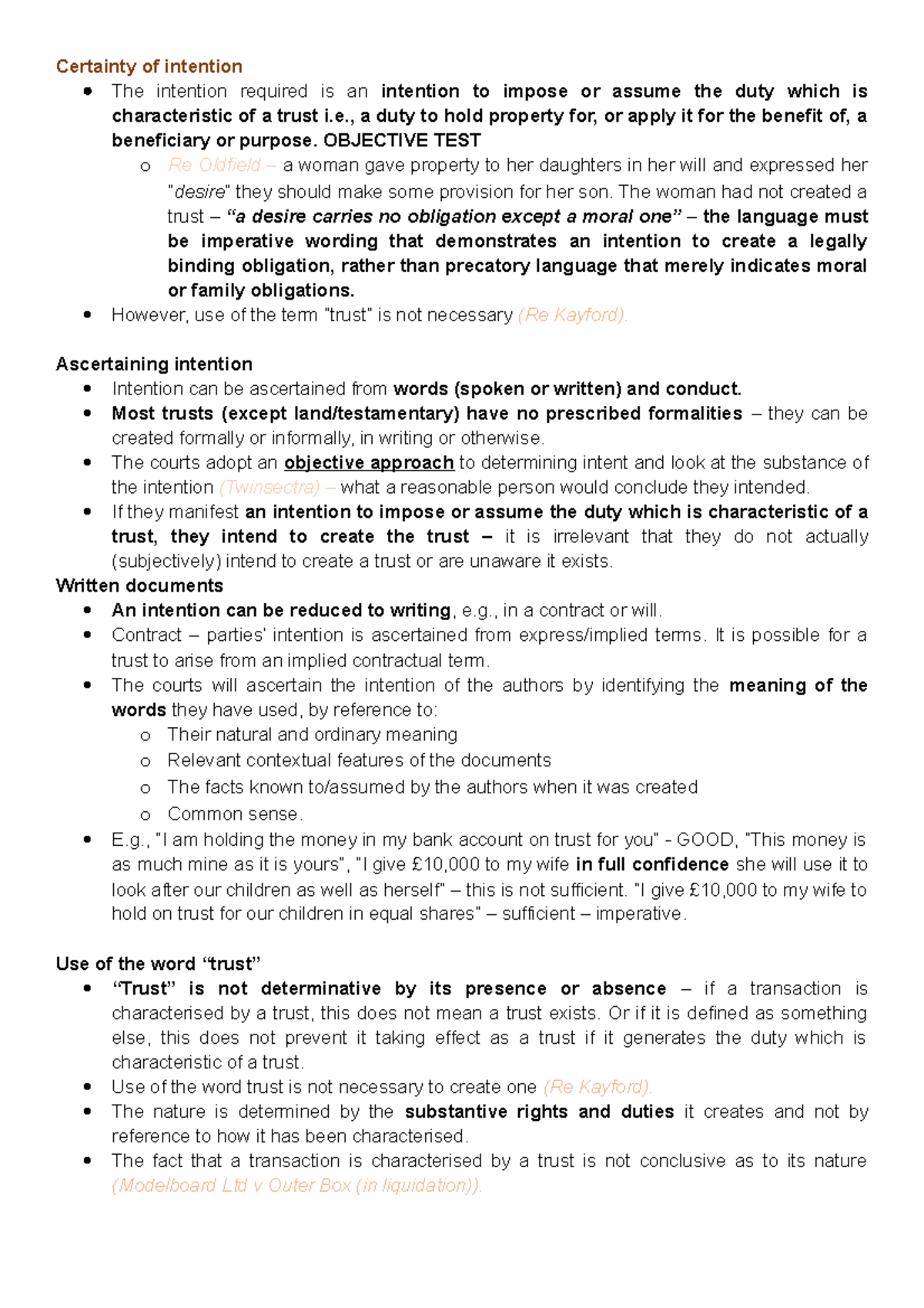 Certainty of intention - , a duty to hold property for, or apply it for ...