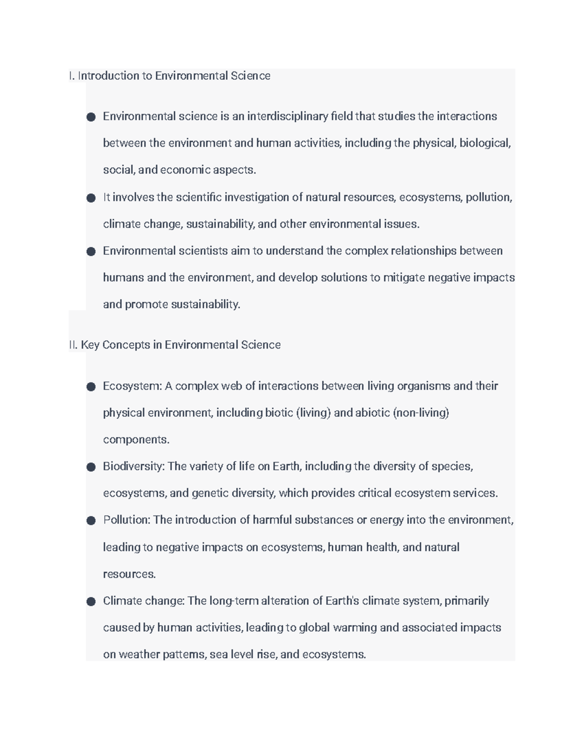 Lecture Notes Environmental Science - I. Introduction To Environmental ...