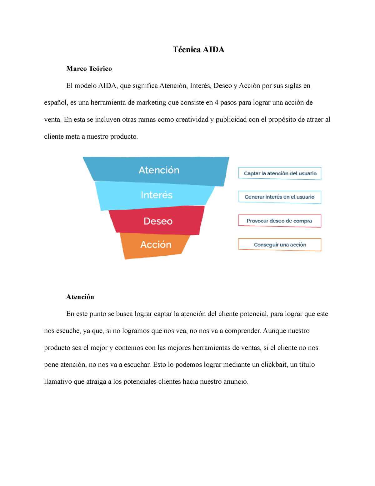 Actividad 2 - Mercadotecnia aida - Técnica AIDA Marco Teórico El modelo AIDA,  que significa - Studocu