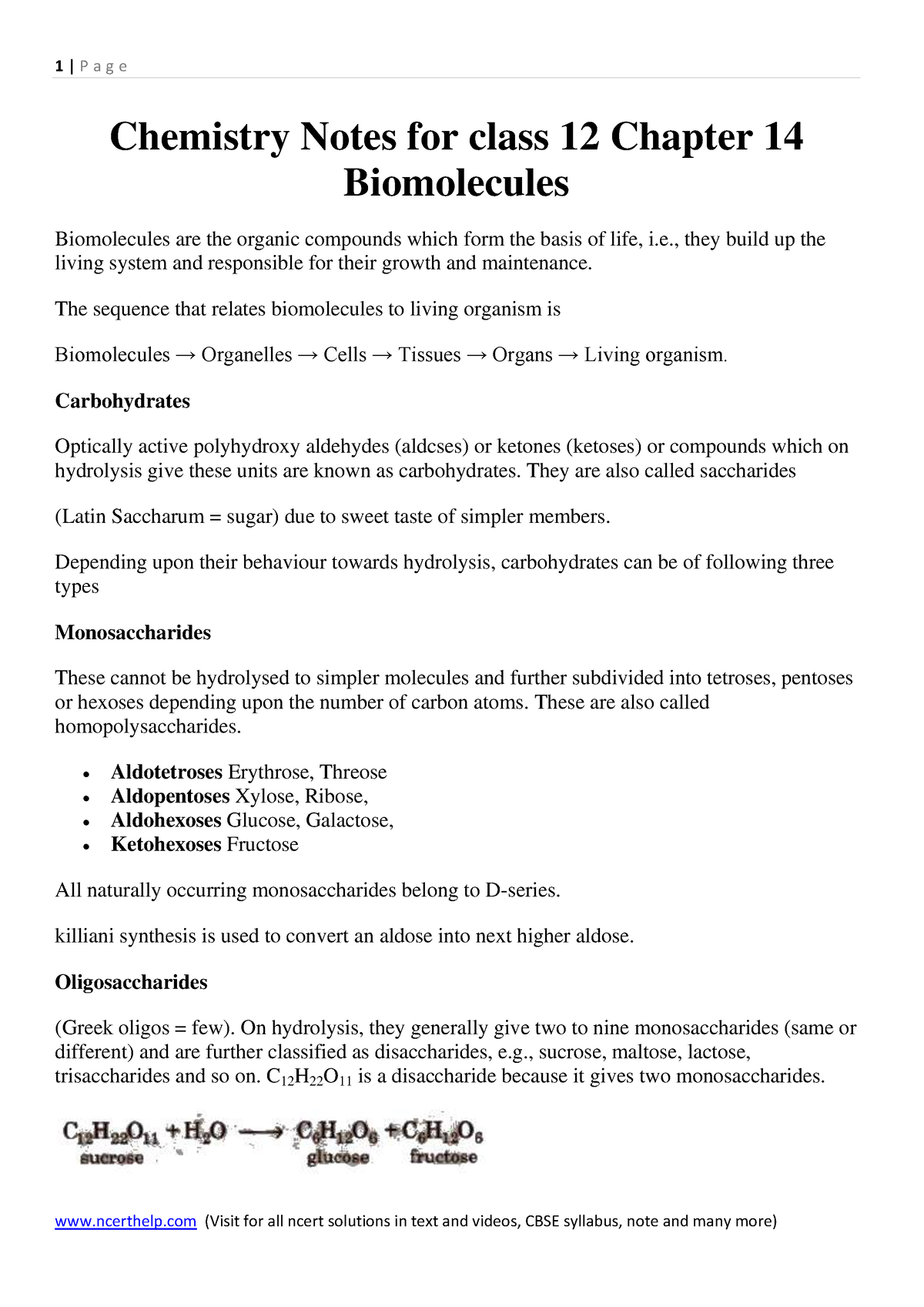 Chemistry Notes For Class 12 Chapter 14 Biomolecules - Bachelor Of ...