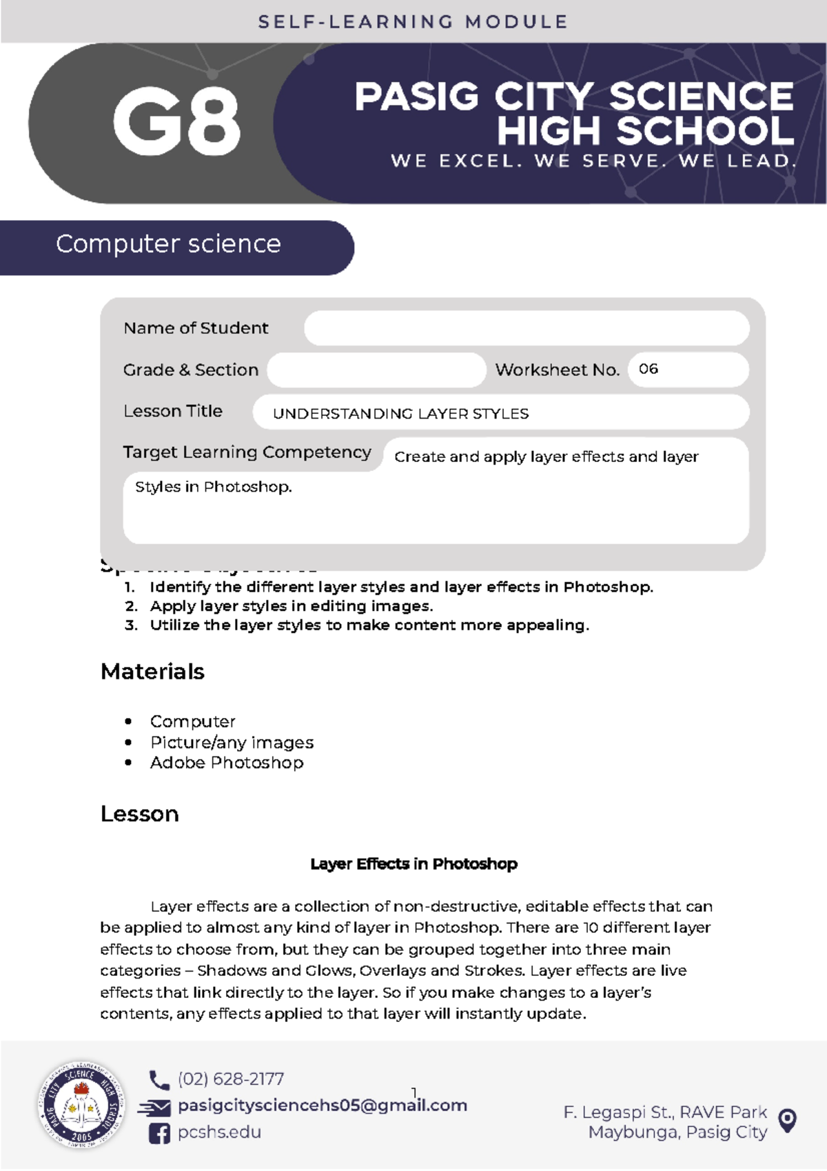 Self learning Module 6 - need help - Specific Objectives Identify the ...