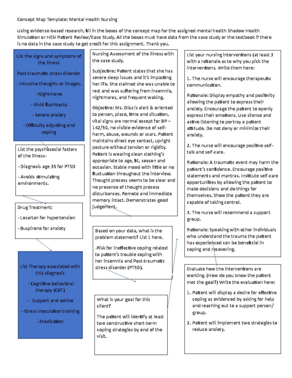 Concept Map PTSD - Concept Map Template: Mental Health Nursing Using ...