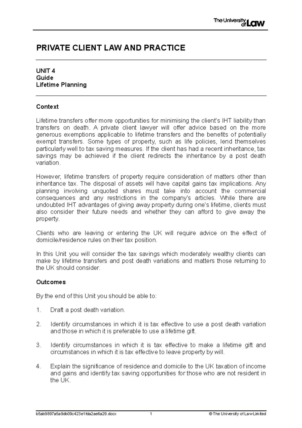 2223 priv ws04 ce01 guide t - PRIVATE CLIENT LAW AND PRACTICE UNIT 4 ...
