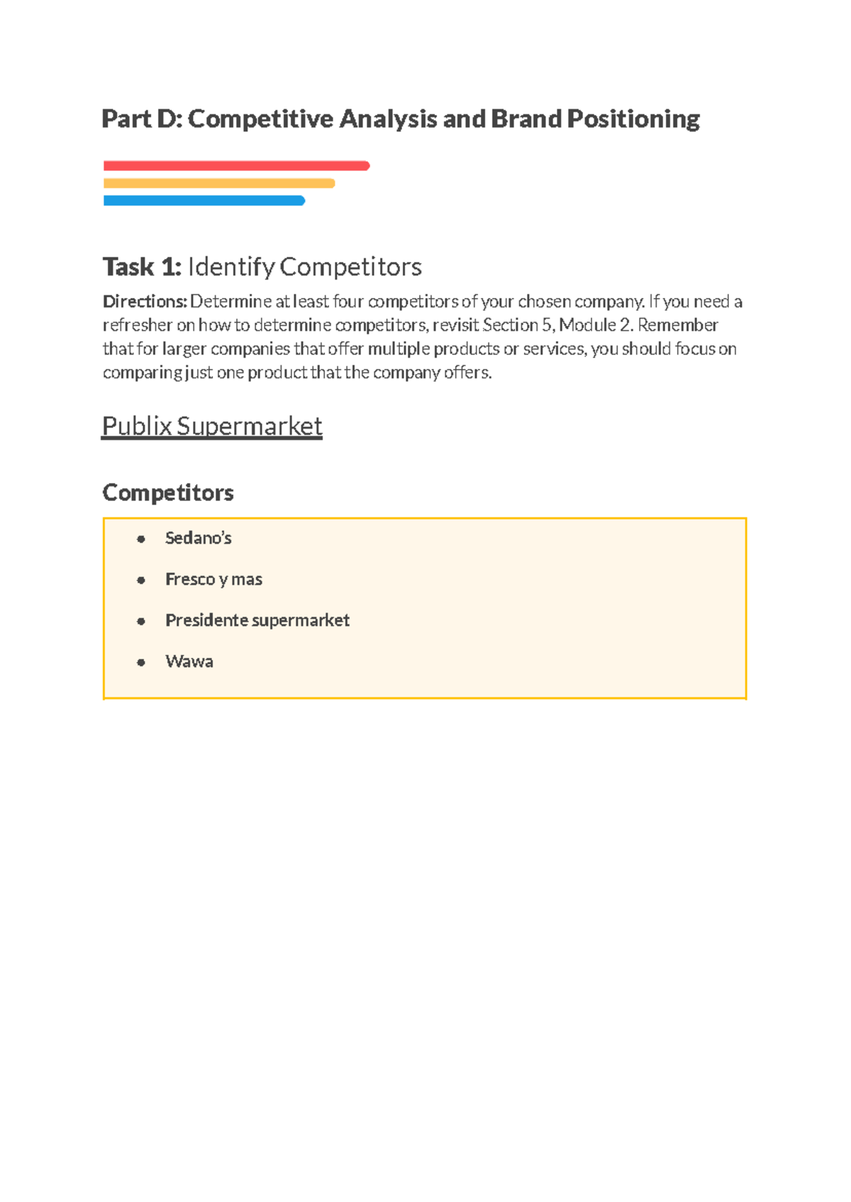 Part D Competitive Analysis and Brand Positioning - If you need a ...