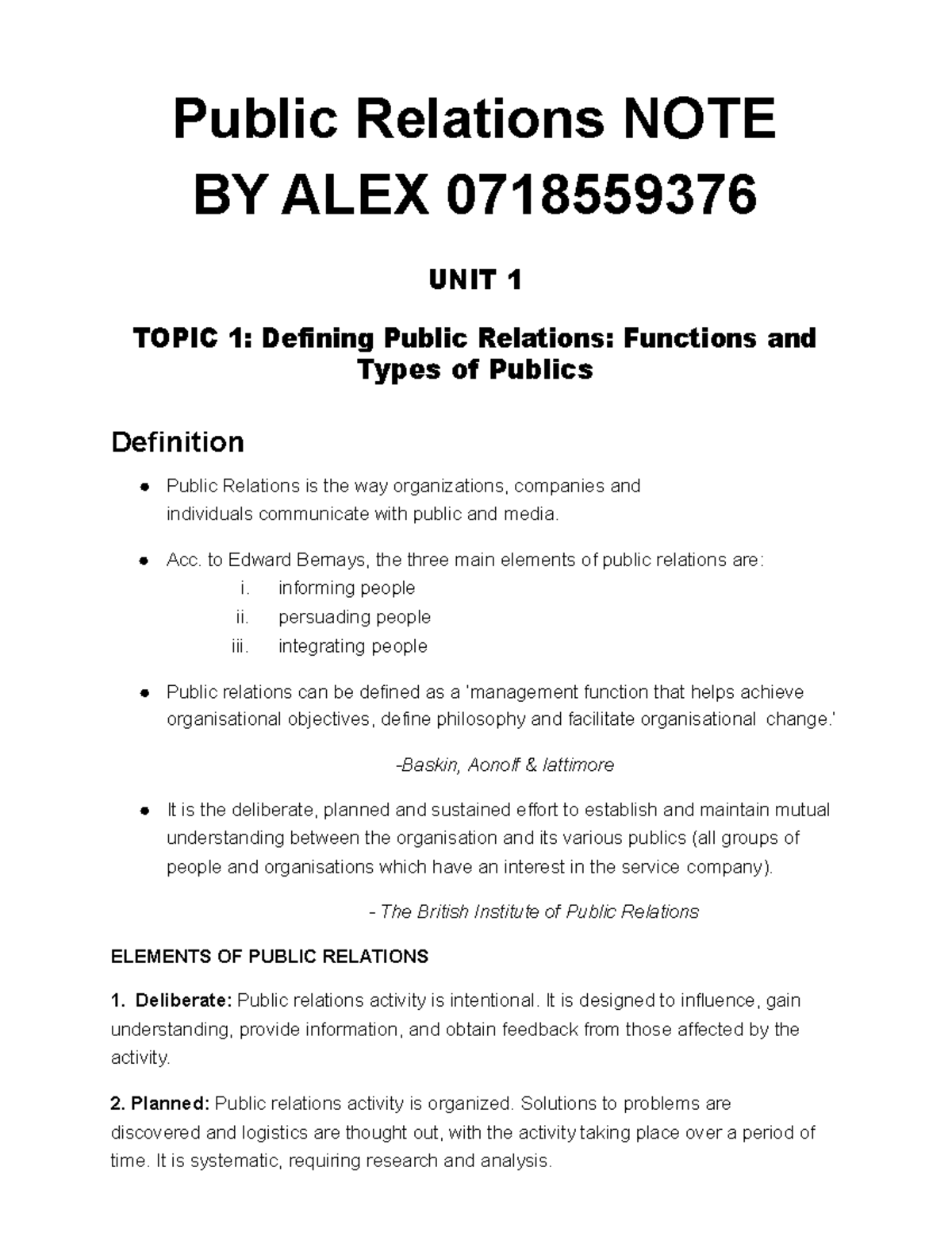 Exam 2 April 2020, questions and answers - Public Relations NOTE BY ...