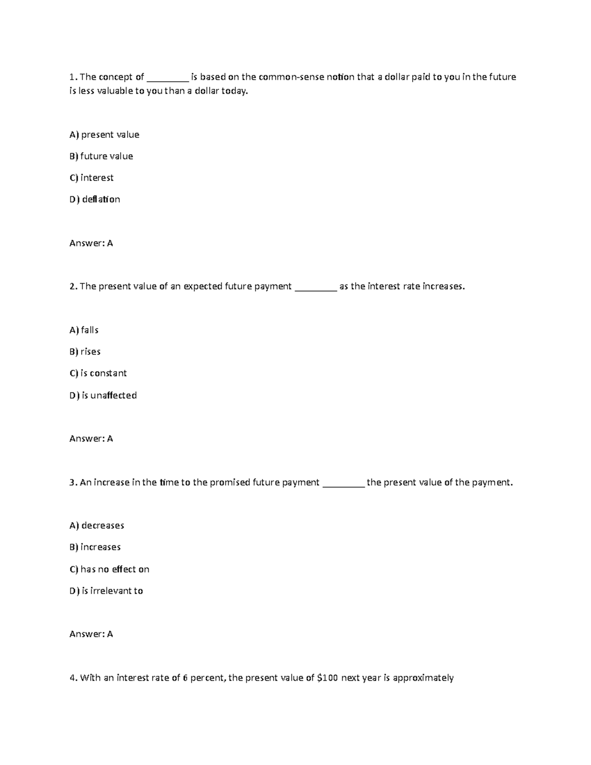 ECON205 Chapter 4 Quiz 1 The Concept Of Is Based On The Common sense Notion That A 