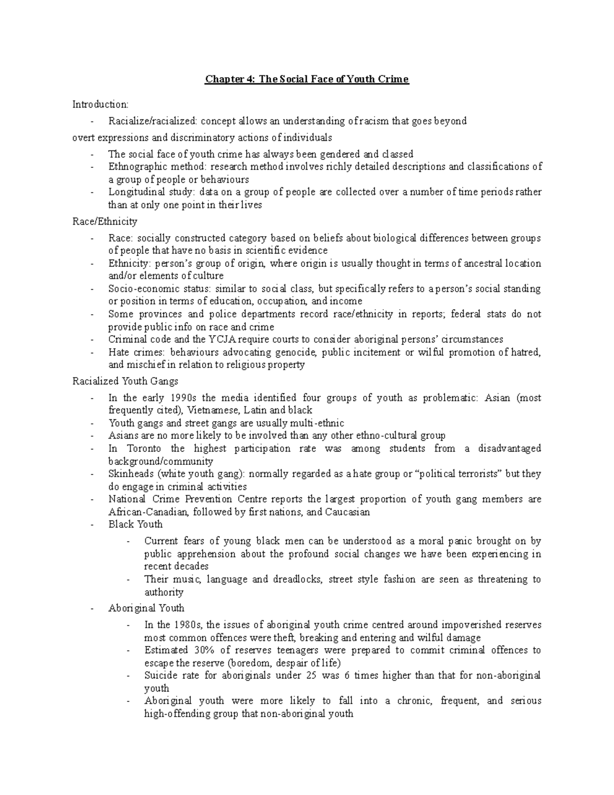 Youth Justice (CC200) Lecture & Reading Notes (Ch 4 & 5) - Chapter 4 ...