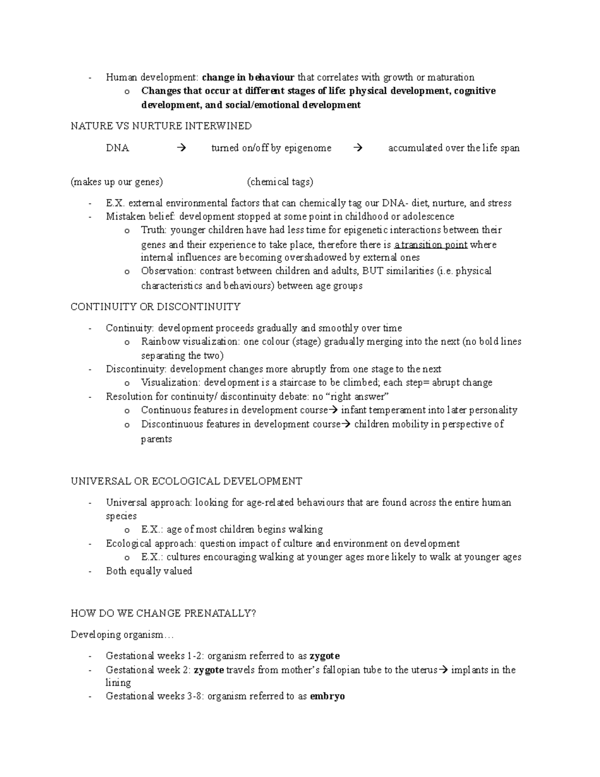 Chapter 11 PSY100 Notes - Human development: change in behaviour that ...