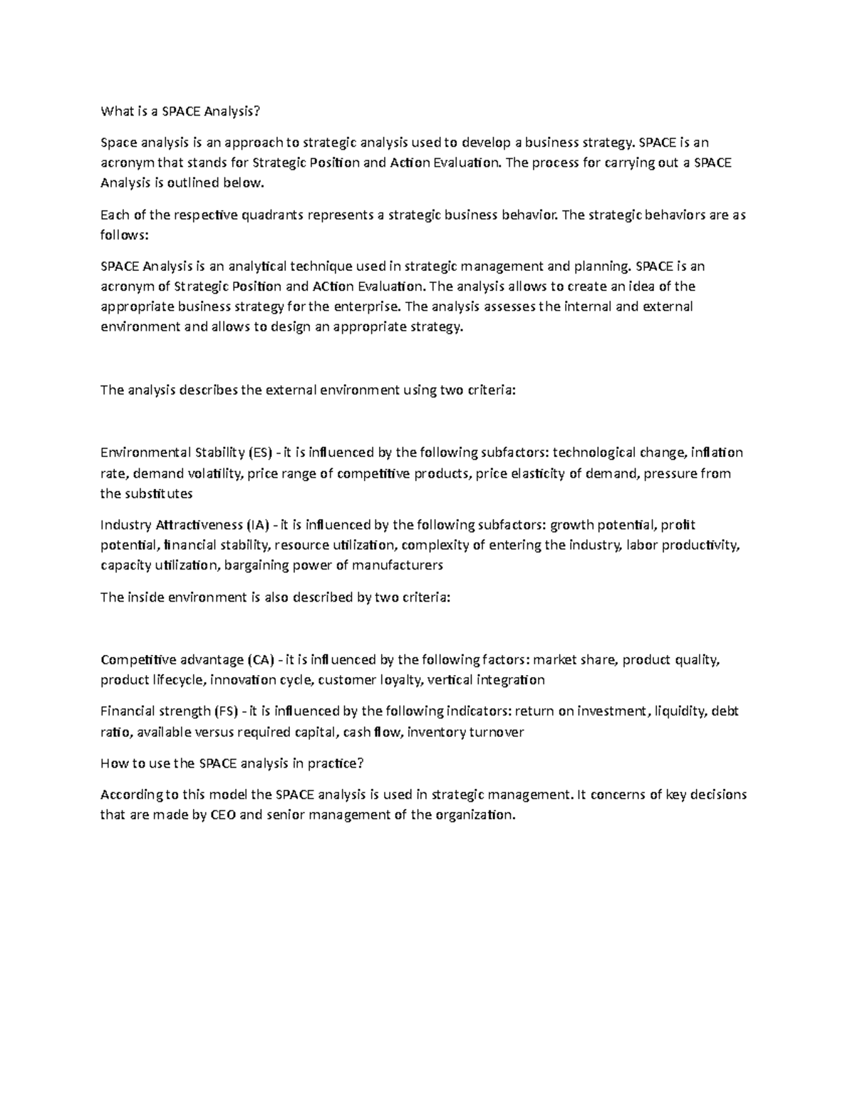 SpaceAnalysis Lecture in Straman What is a SPACE Analysis? Space analysis is an approach to