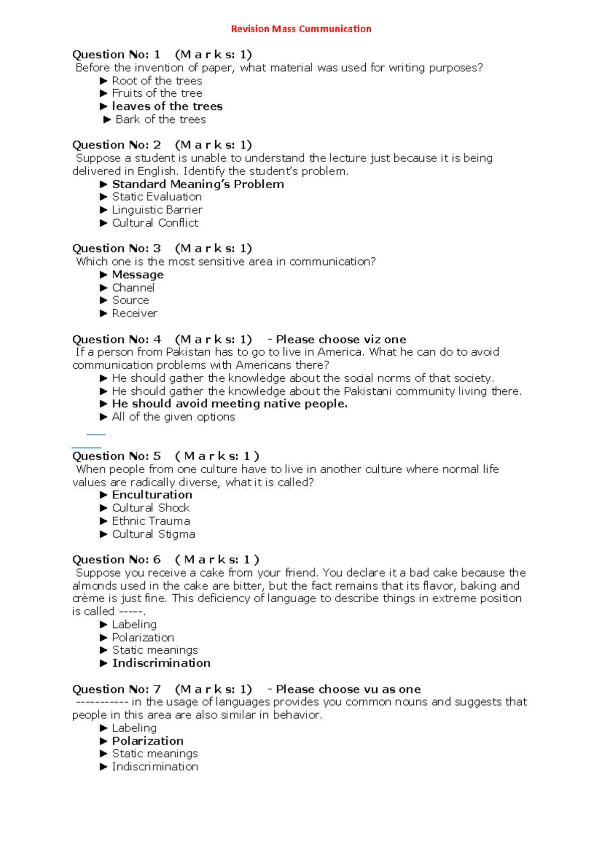 Revision Mass Cummunication - Revision Mass Cummunication Question No ...