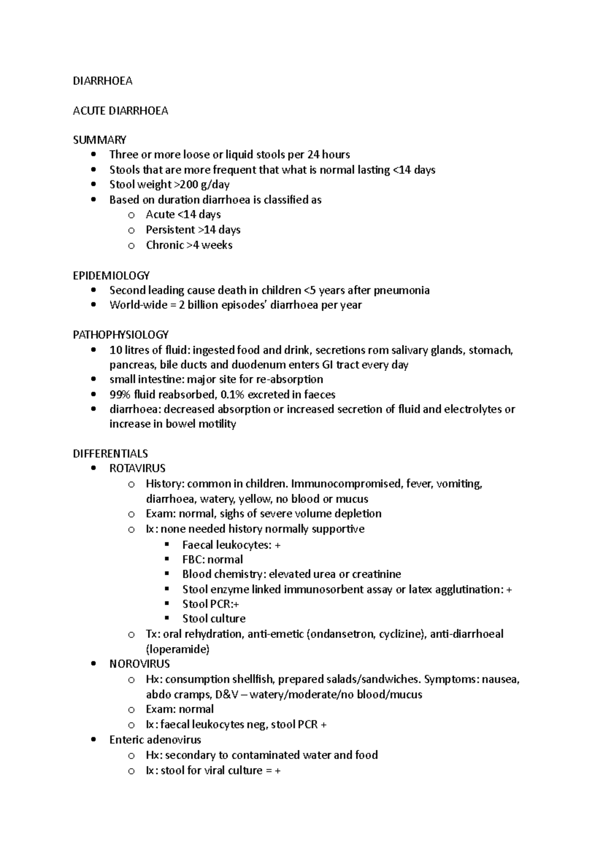 Diarrhoea - DIARRHOEA ACUTE DIARRHOEA SUMMARY Three or more loose or ...