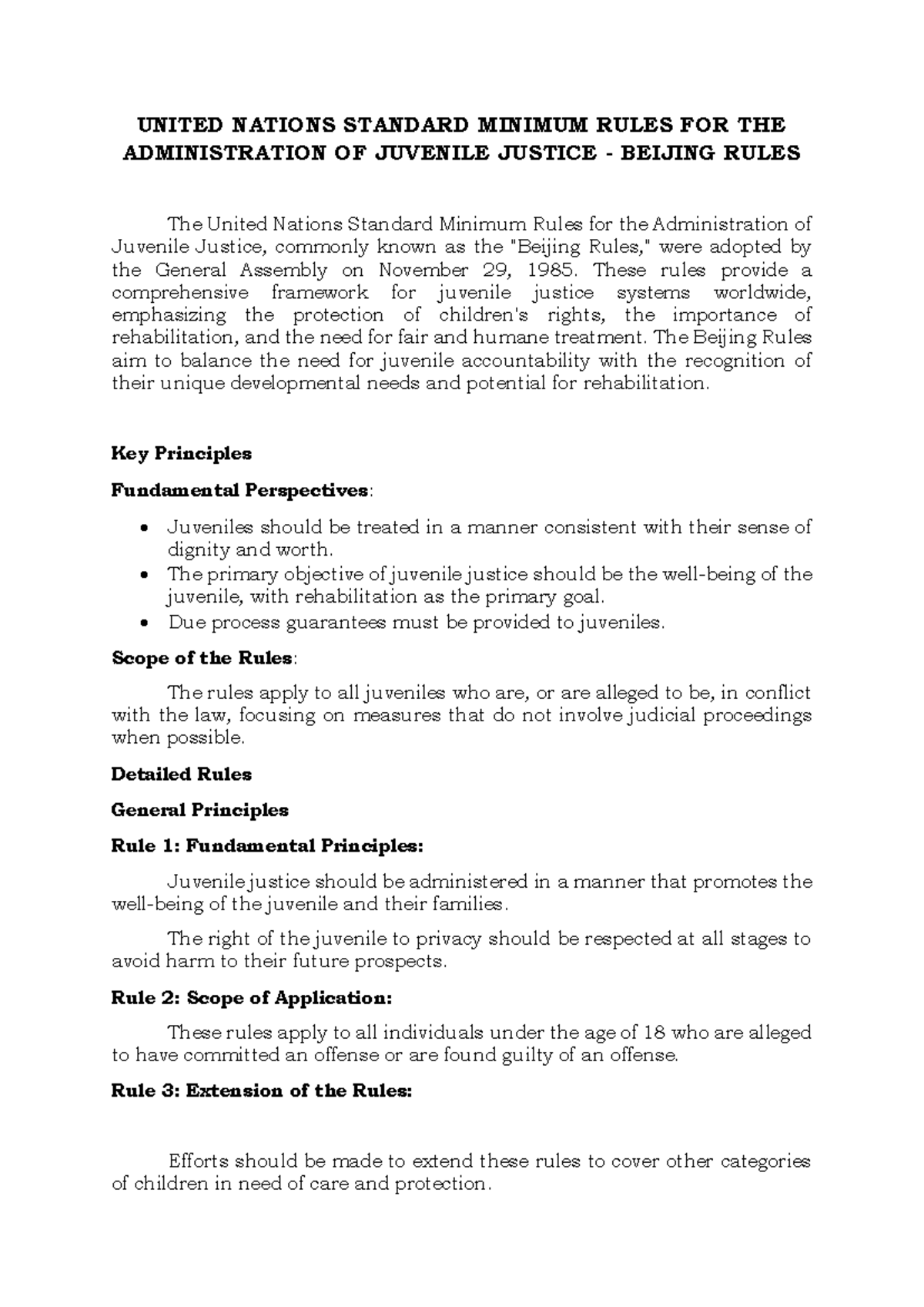 United Nations Standard Minimum Rules FOR THE Administration OF ...