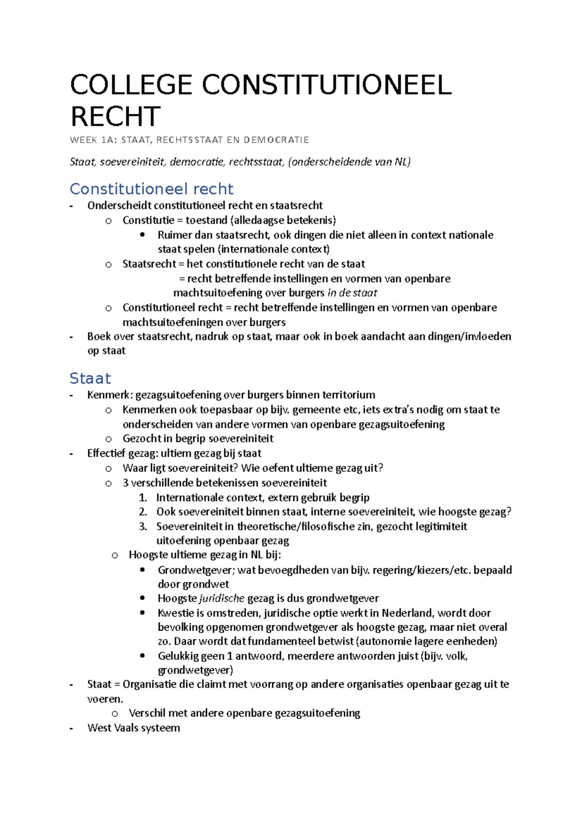 1A - Staat, Rechtsstaat En Democratie - Constitutioneel Recht - UvA ...