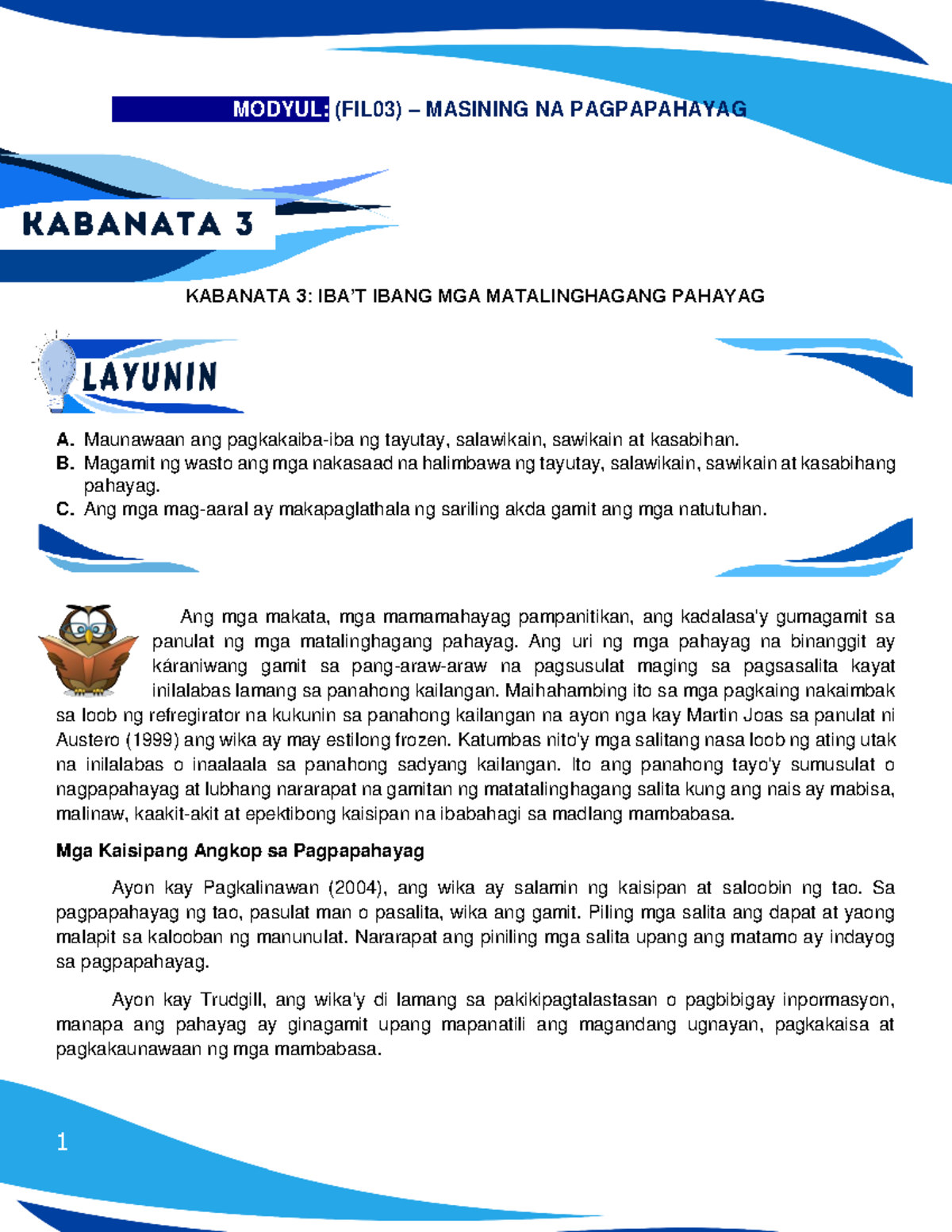 Chapter 3 - Iba't Ibang mga Matalinghagang Pahayag - KABANATA 3: IBA’T ...