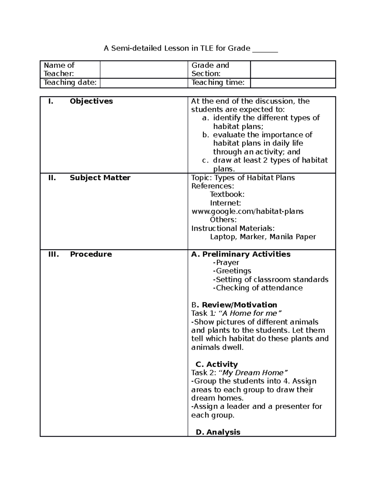 Lesson PLAN IN TLE - none - A Semi-detailed Lesson in TLE for Grade ...
