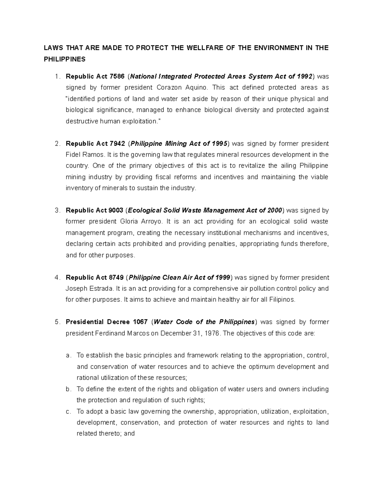 Environmental Relate Laws in the Philippines - LAWS THAT ARE MADE TO ...