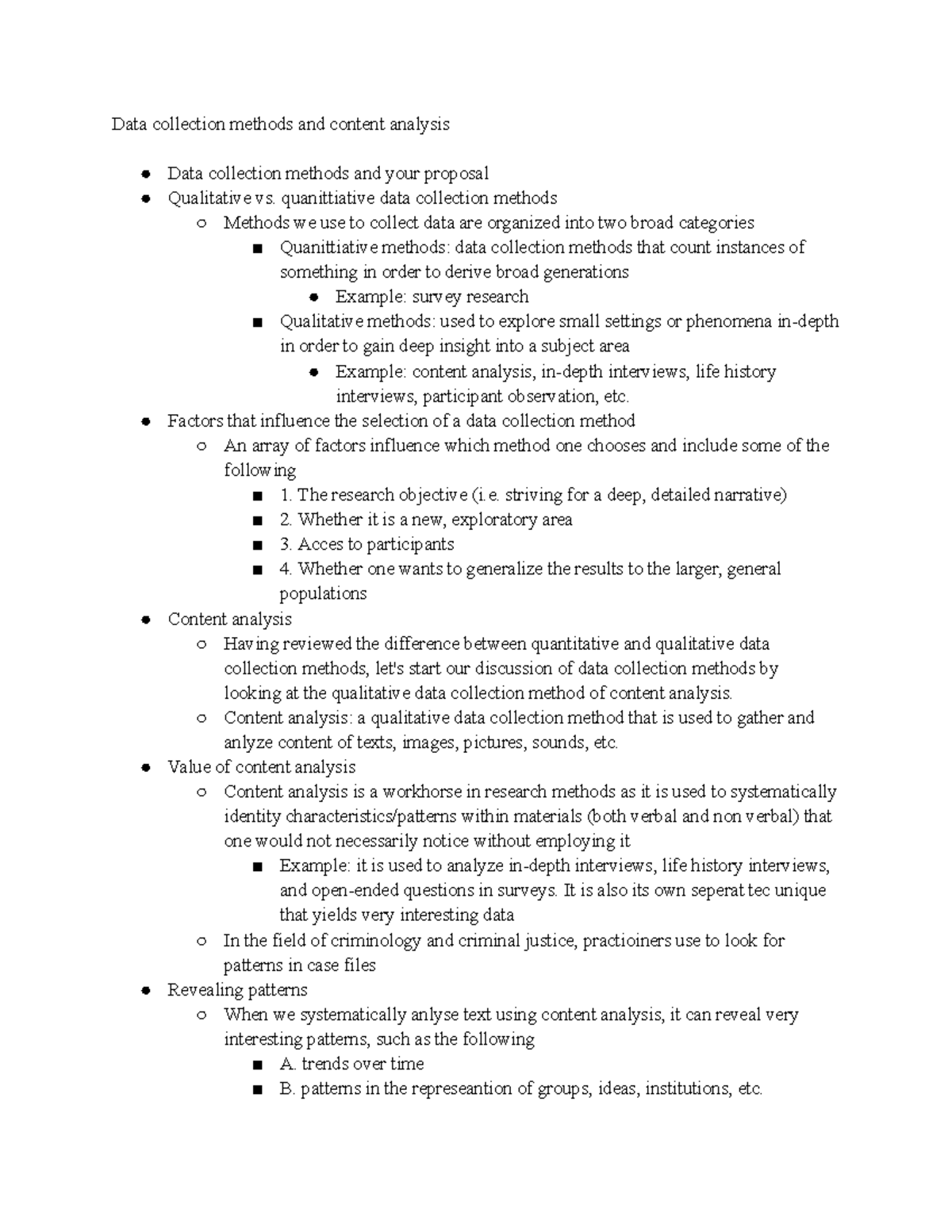 CRM 220- WEEK 10 Notes - data collection methods and content analysis ...