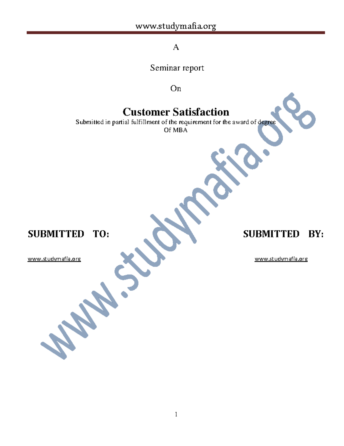 MBA Customer Satisfaction Report - A Seminar report On Customer ...