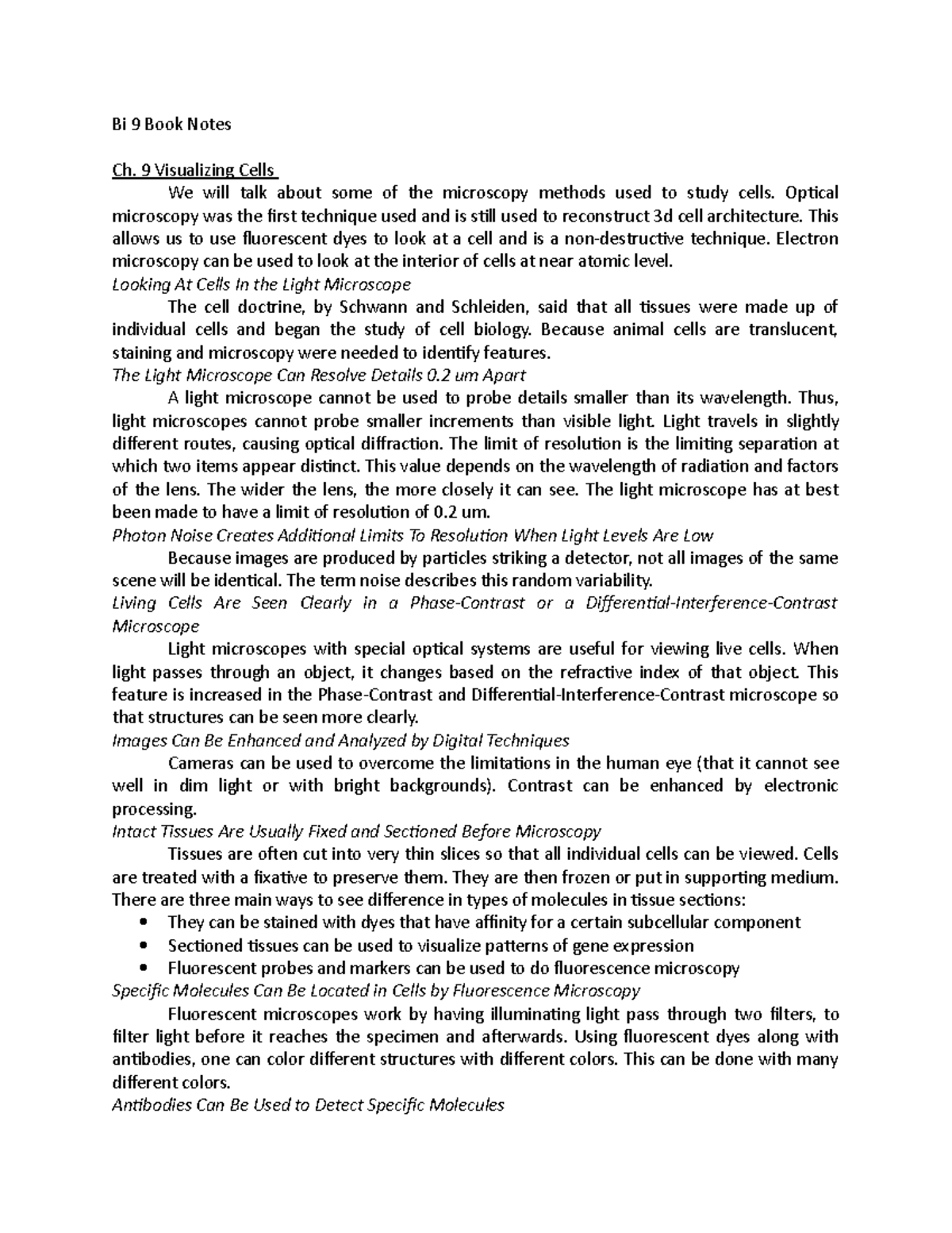 Bi 9 Textbook Notes - Bi 9 Book Notes Ch. 9 Visualizing Cells We Will ...