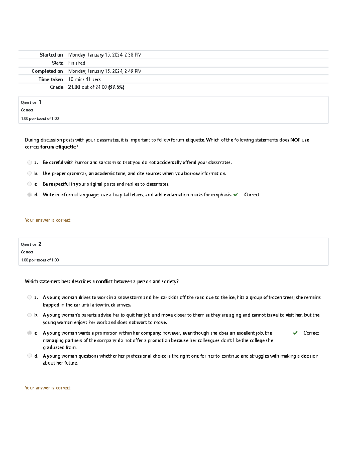 1.14 Test Unit 1 Attempt review VSC - Started on Monday, January 15 ...