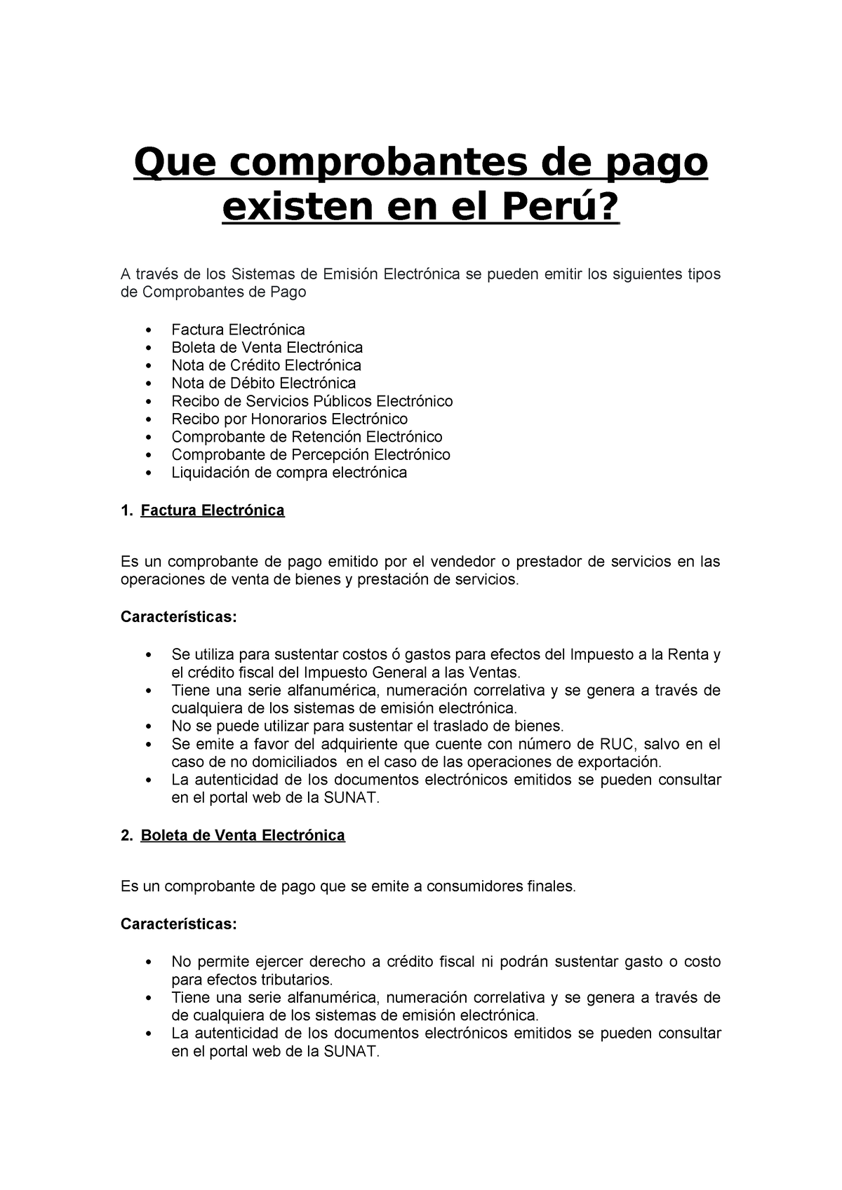 Contabilidad Y Legislacion Que comprobantes de pago existen en el Perú A través de los