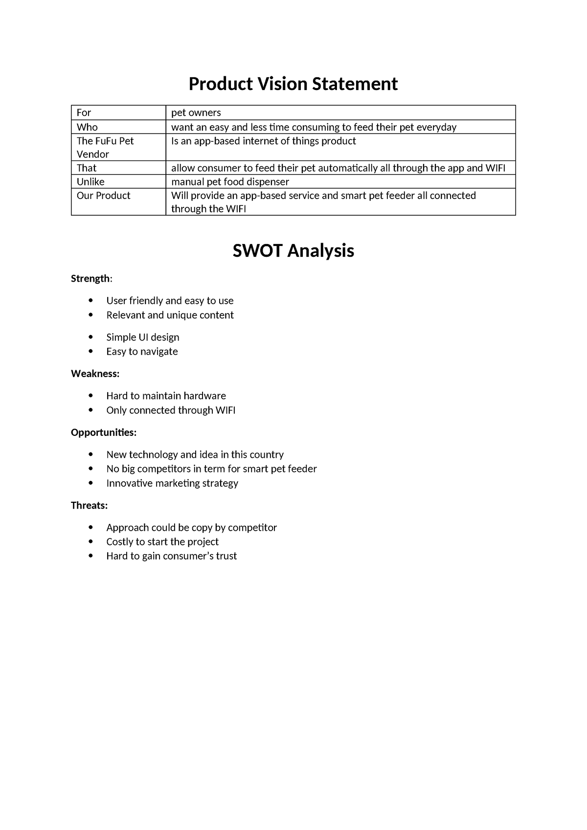 Product vision and swot - Product Vision Statement For pet owners Who ...