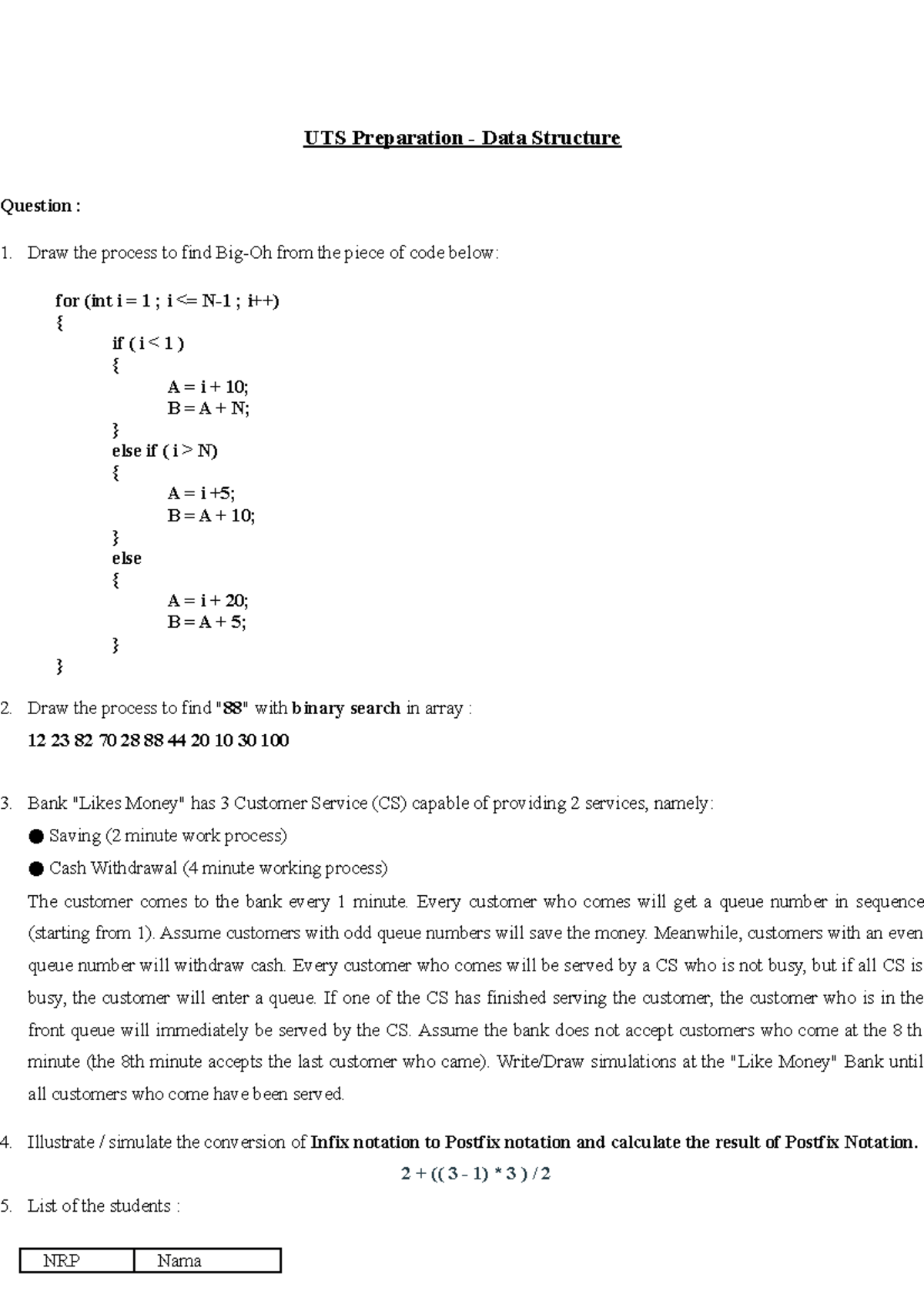 Preparation UTS Data Structure UTS Preparation Data Structure