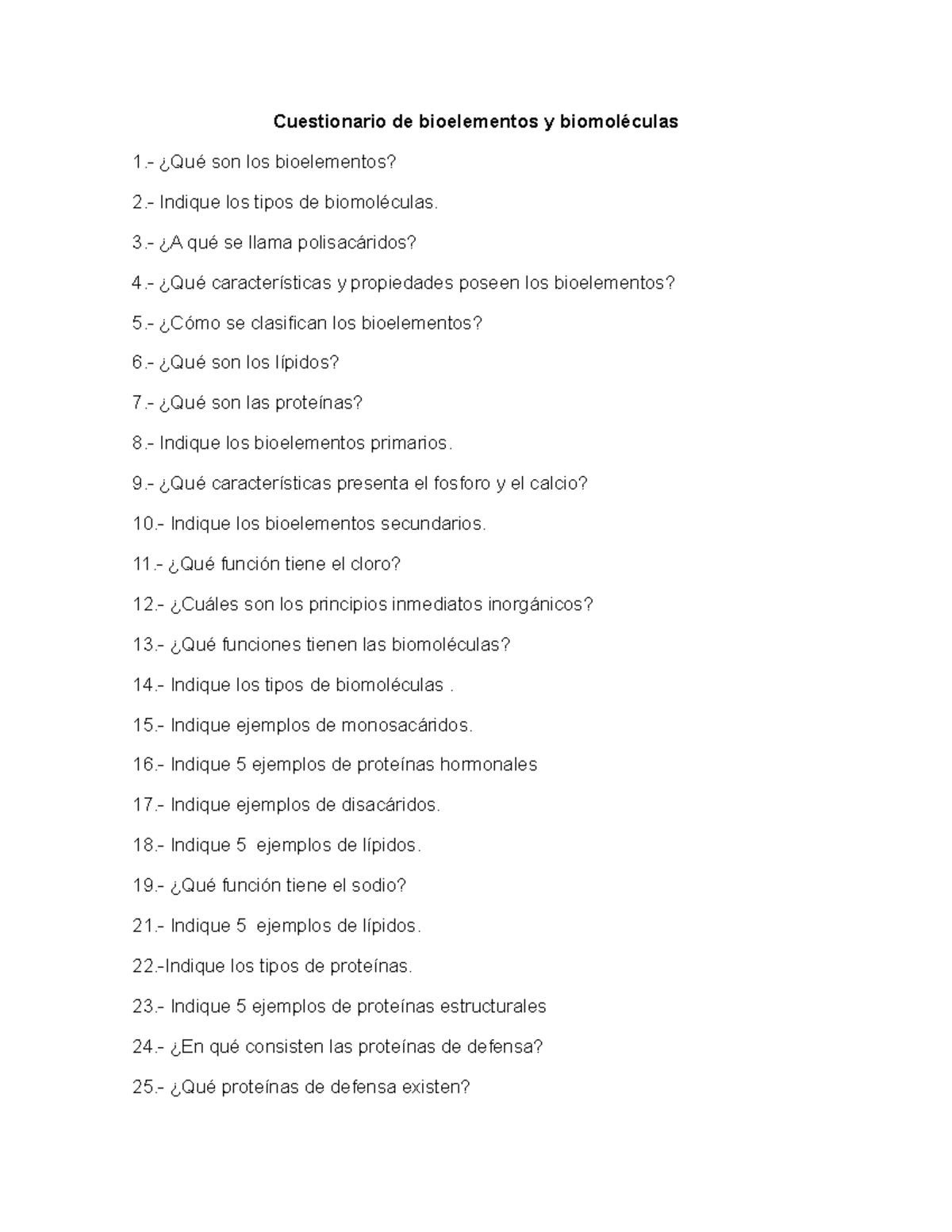 Cuestionario de bioelementos y biomoléculas - ¿Qué son los bioelementos ...