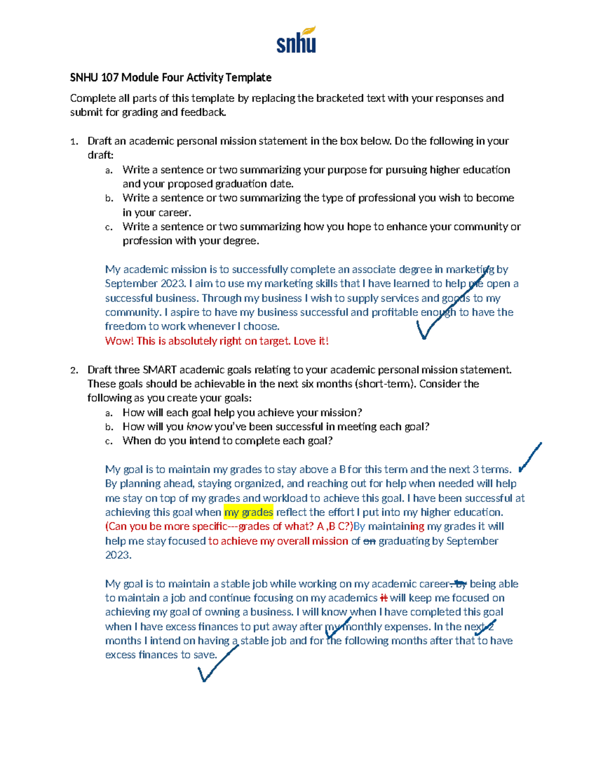 SNHU 107 Module Four Activity Template with feedback Abigail Roberts ...
