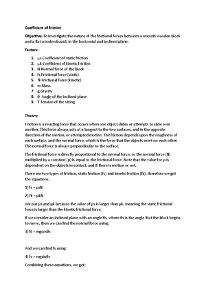 coeffcient of friction lab report