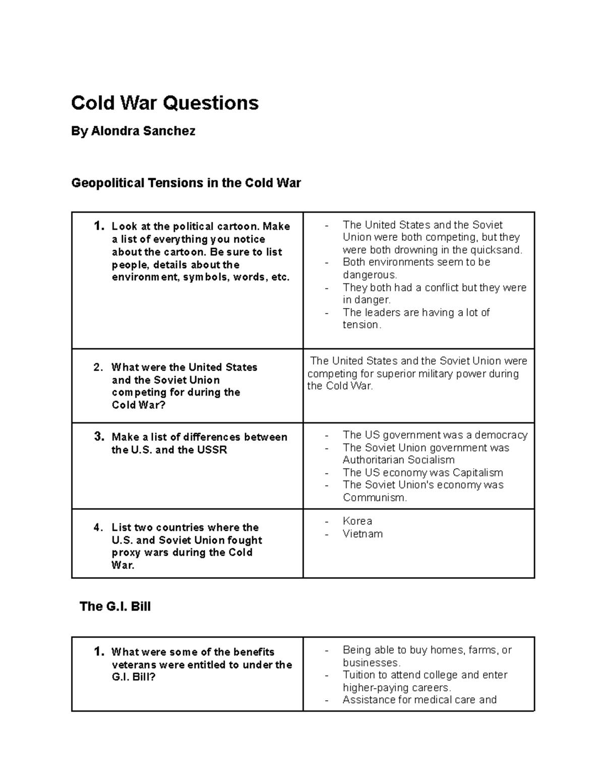 Cold War Questions and Answers Cold War Questions By Alondra Sanchez