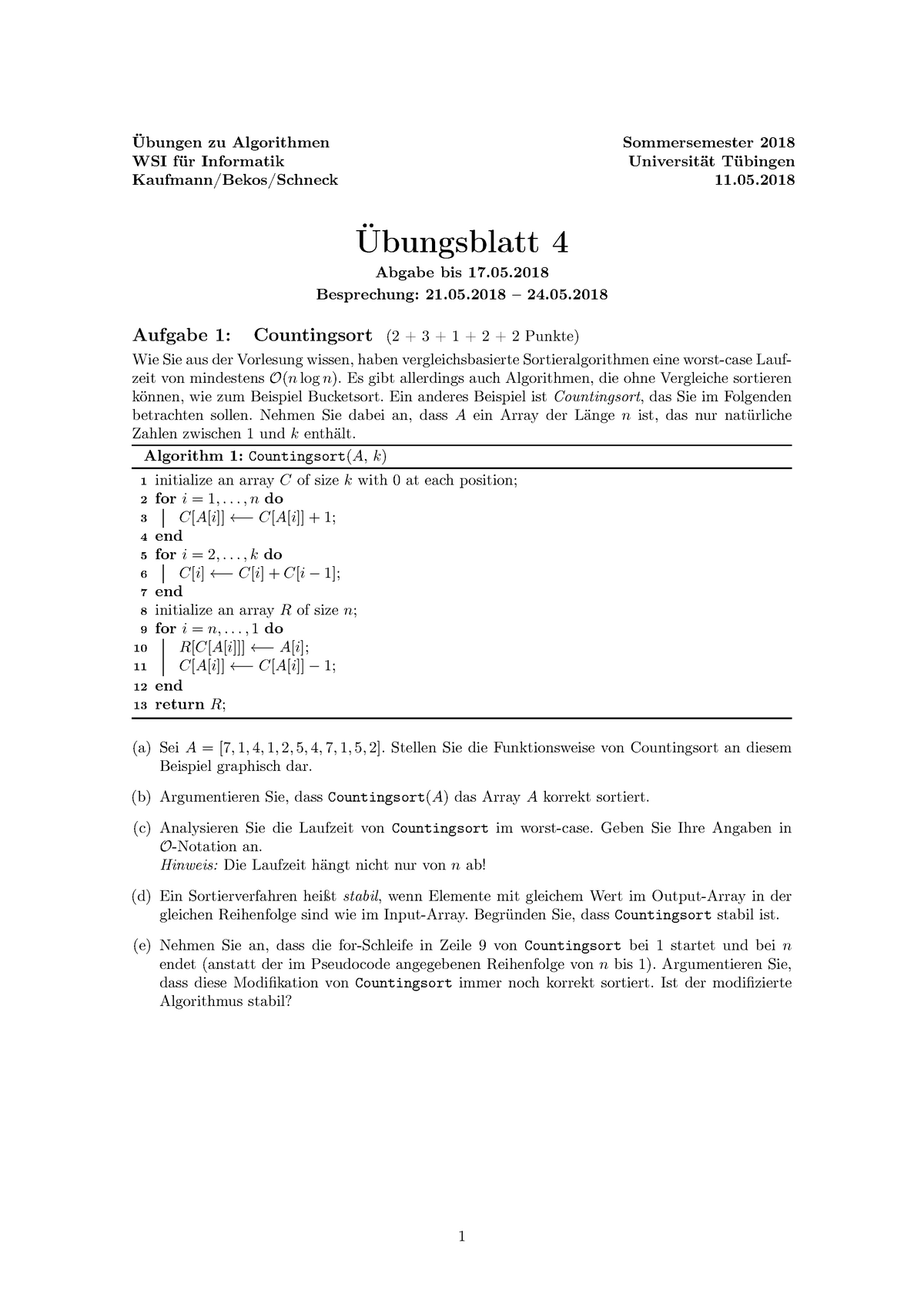 Blatt 04 - Zu Algorithmen WSI Informatik Sommersemester 2018 11.05 4 ...