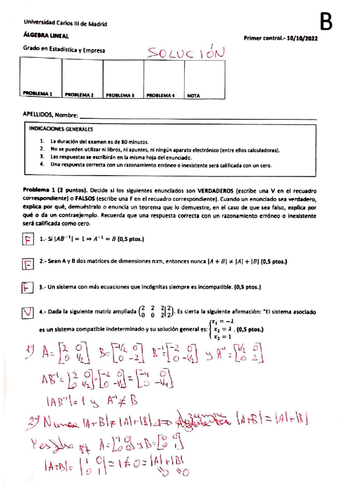 Solución Control 1-B - Álgebra Lineal - Studocu