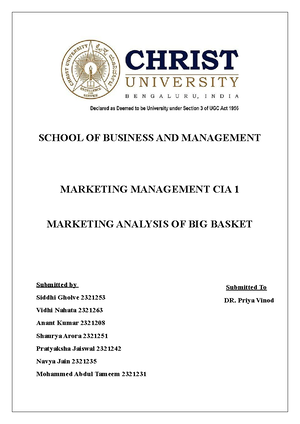 Marketing Management CIA 3 Report - Marketing Management CIA 3 Topic ...