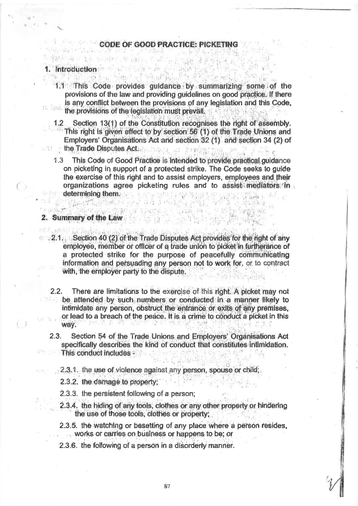 Code of Good practice picketing Labour Law Studocu