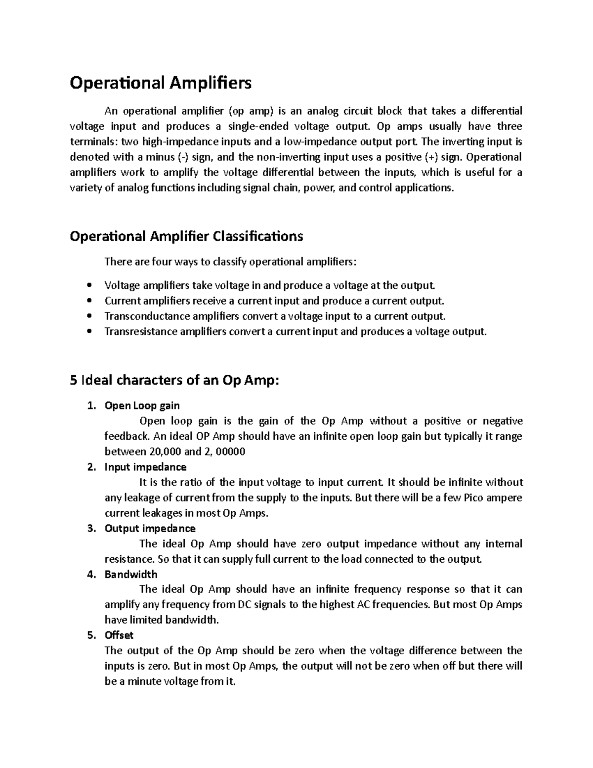 Operational Amplifiers Descriptions Operational Amplifiers An